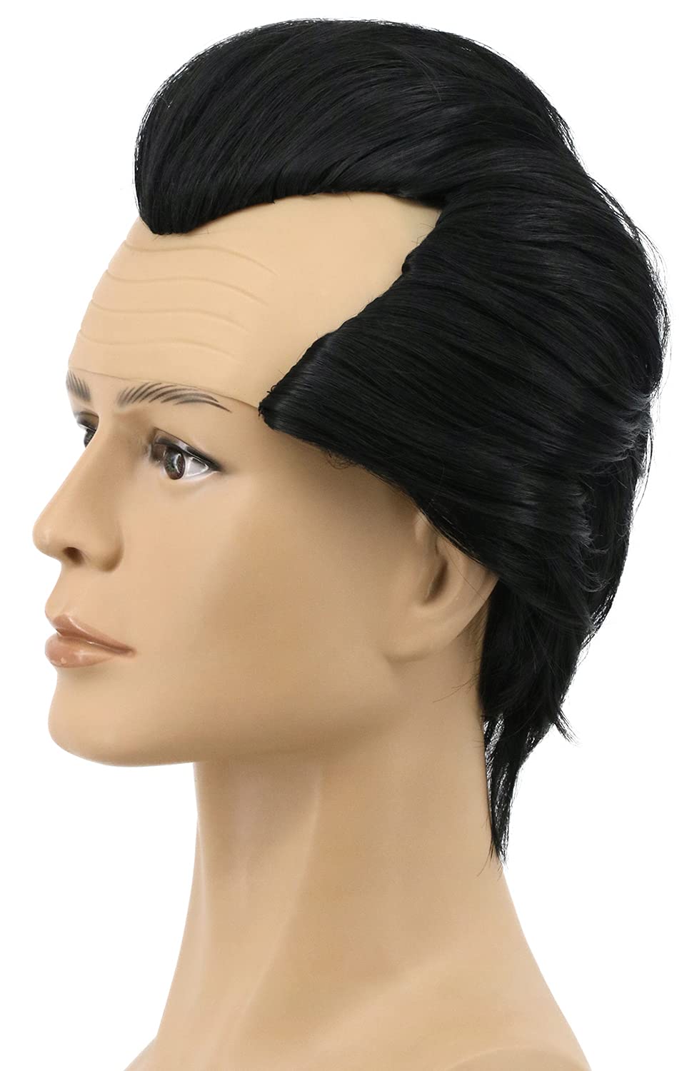 Yuehong Men Short Black Curly Wig Bald Wig Receding Hairline Wig Heat Resistant Synthetic Fibers Durable Hair for Halloween Party Cosplay Costume - Image 3