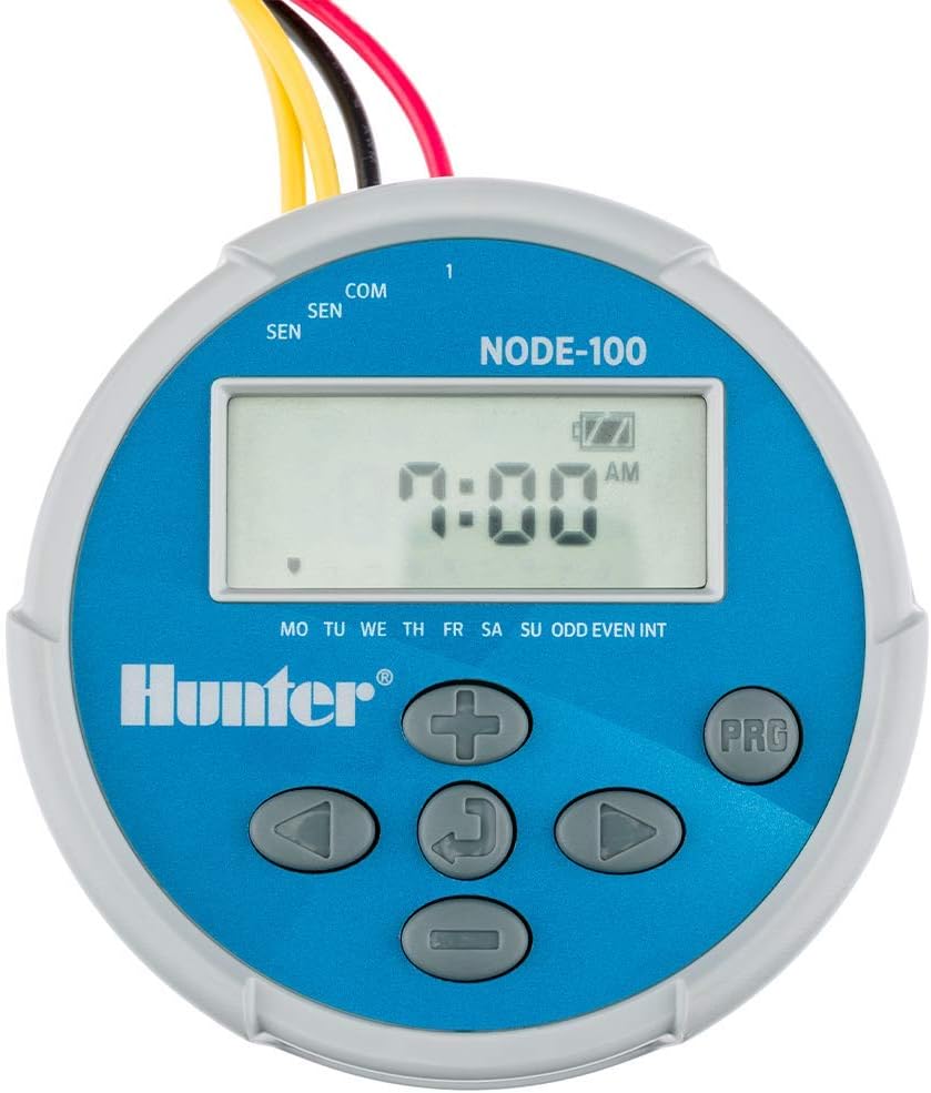 Hunter Node 100 Battery Operated Sprinkler Timer with Solenoid, Waterproof Irrigation Controller for Valves, Wireless, Outdoor, Easy Install, No Wiring Needed for Drip or Remote Systems