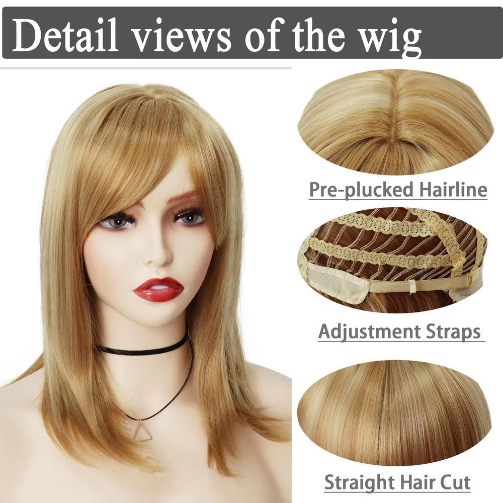 Haarpflege Blonde Mittellange Schulterlange Glatte Haarperücke Für Frauen Tägliche Party Cosplay