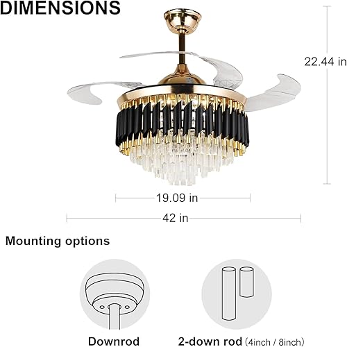 Miniatura 7 de MORE CHANGE Ventiladores de techo Fandalier de 42 pulgadas con luces, cuchillas retráctiles, control remoto, ventilador de techo moderno, 3