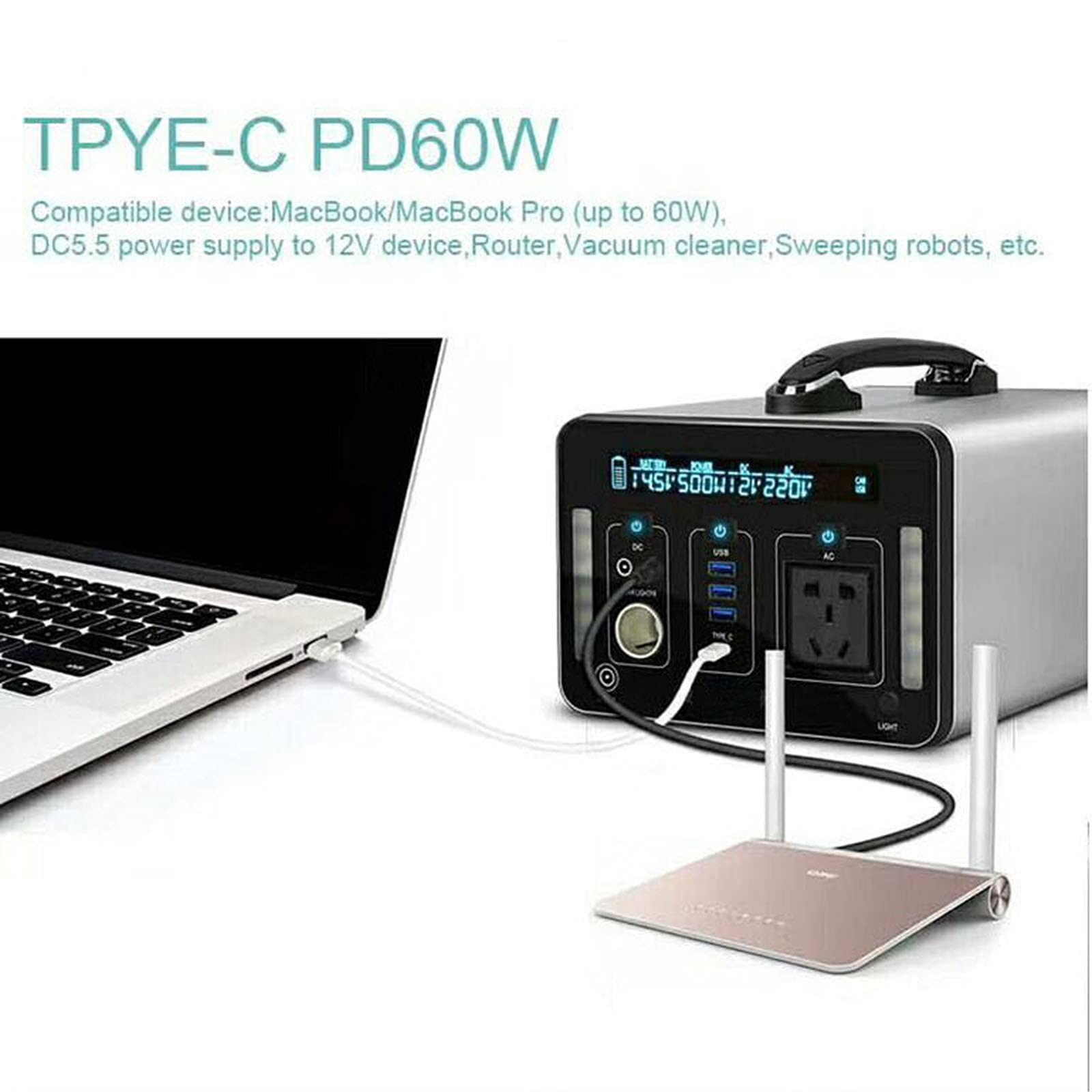 500WH 135000Mah Central Portátil Generador Silencioso Batería De Litio con La Carga Rápida De 60W PD Fuente De Alimentación De Onda Sinusoidal Pura para Acampar/Caza/Pesca