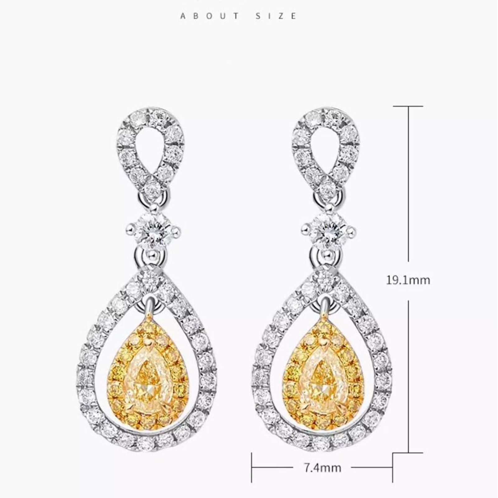 Ohrringe für Damen 375/585 / 750 Weißgold, Wassertropfen mit Diamant 0,2 Karat, Damen Ohrringe Hänger Silber Gelb