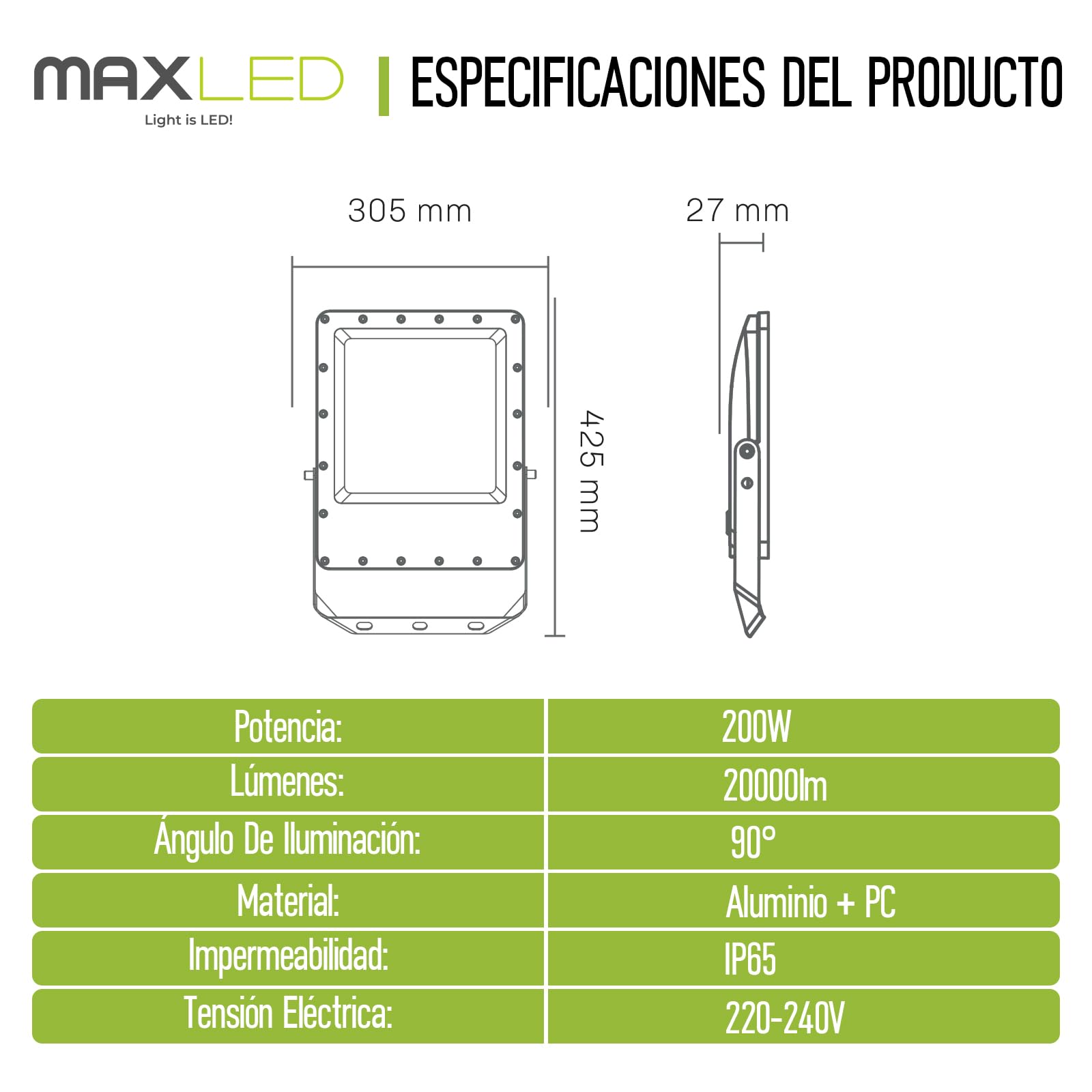 1x Focos LED Exterior 200W 20000 Lúmen Floodlight 3000K/4000K/6500K IP65 Impermeable Foco Proyector Led Exterior Iluminación para Casa Garaje Patio Terraza Jardín Cancha Fachada