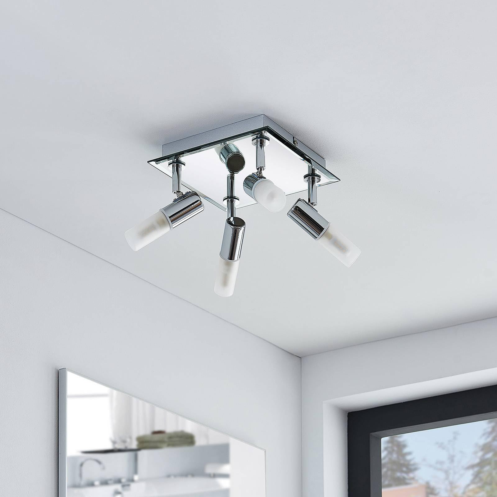 Lindby Plafonnier Salle De Bain Zela à intensité variable (Moderne) en Argent Métal e. a. pour de bain (à 4 lampes, G9) WC Luminaire Lampe Plafond Eclerage