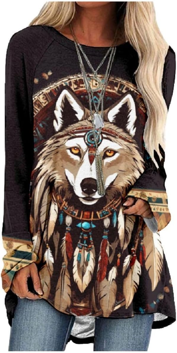 LOAIHA Women's Casual Crewneck Long Sleeve Floral Graphic Pullover Tops Print Western Loose Long Sweatshirt