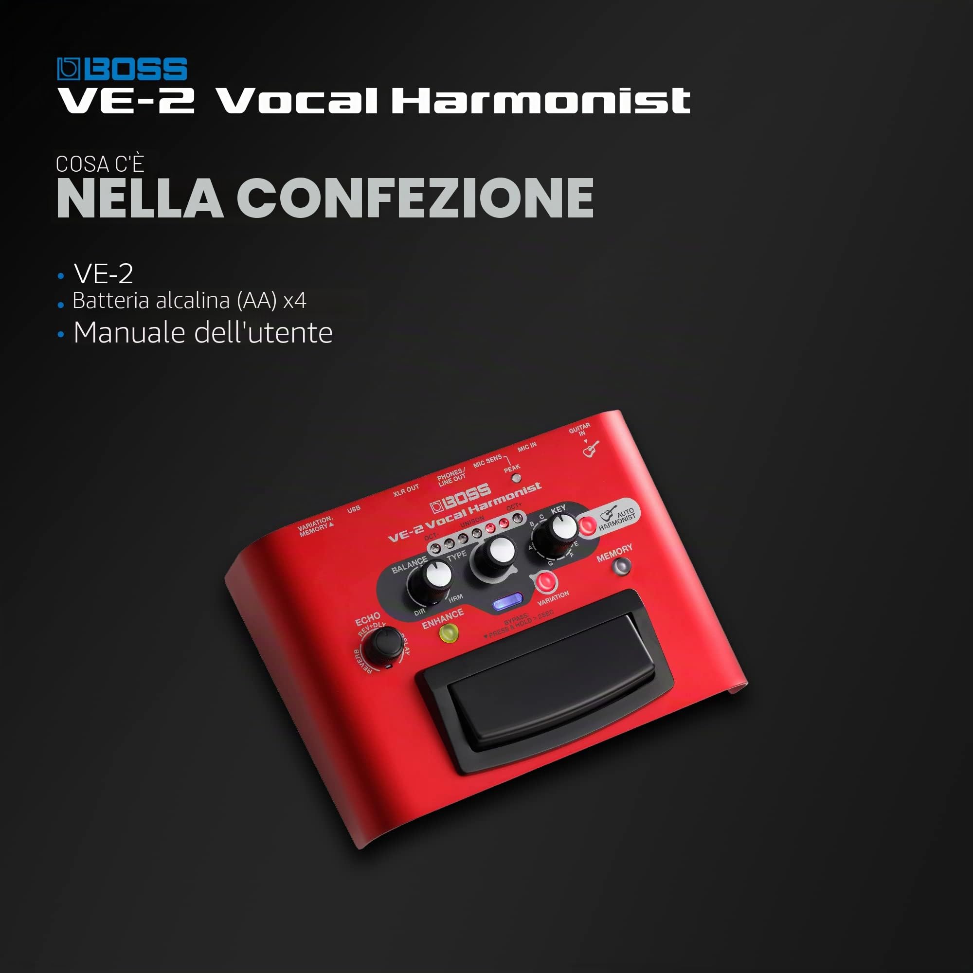 BOSS VE-2 Pedale Eco per la Voce, per i Chitarristi che Cantano | Armonie Vocali ed Effetti in Tempo Reale | Create Armonie con la Selezione Manuale della Tonalità