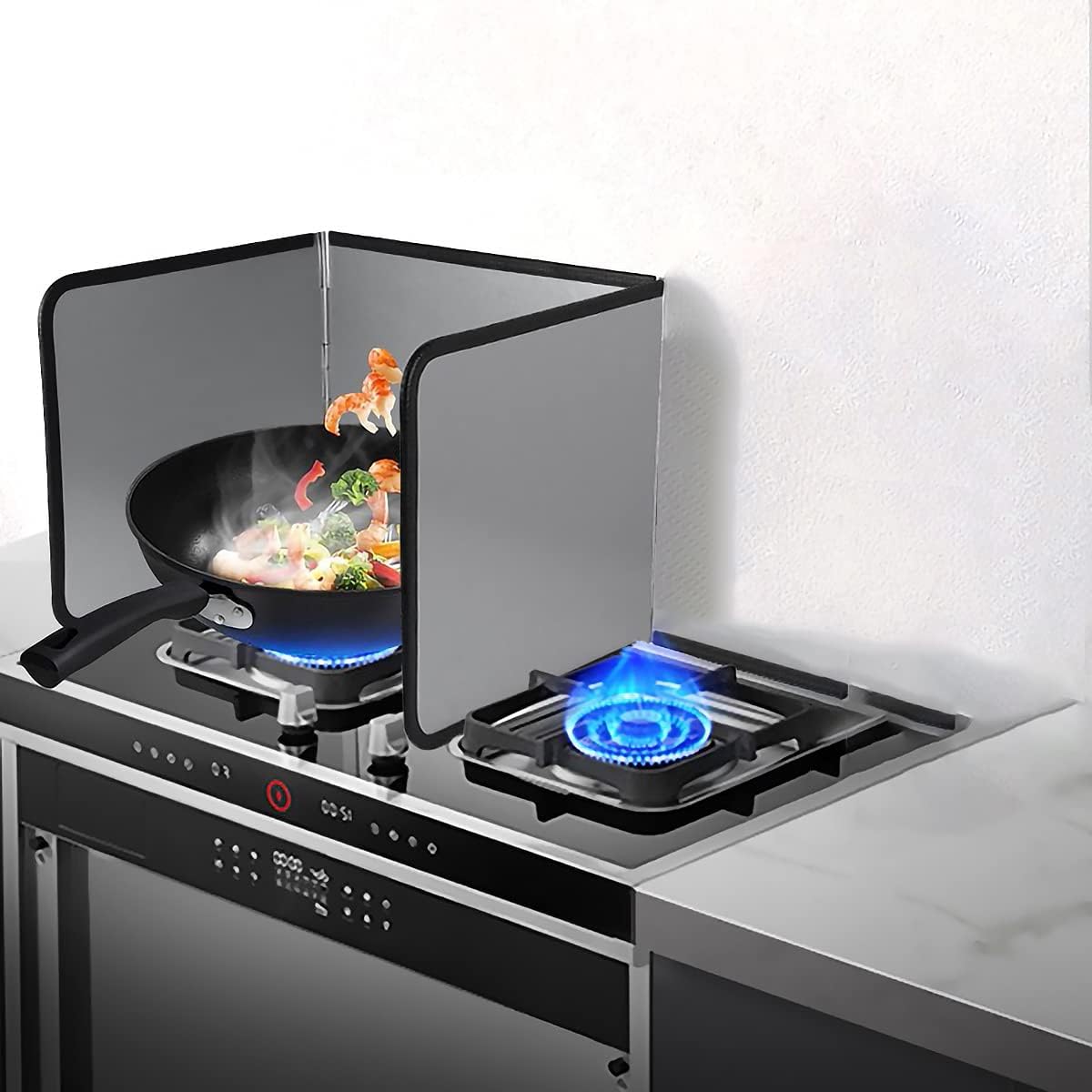 Amazon 在庫一掃セール レンジガード スチール製 折りたたみ 使うときだけ 油はね ガード おしゃれ 水はね防止 汚れ防止 お手入れ簡単 三面 レンジカバー ガード オンライン通販