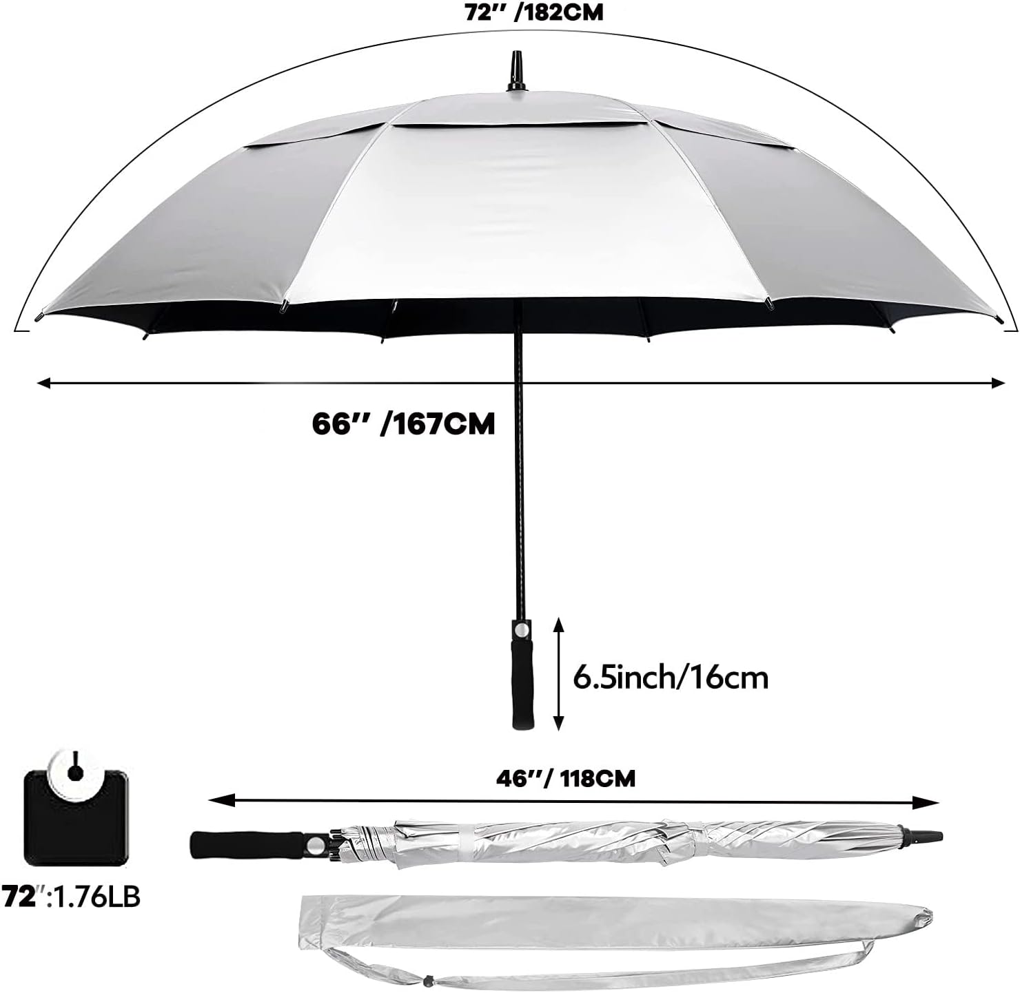 Baraida Golf Umbrella Large 62/68/72 Inch, Extra Large Oversize Double Canopy Vented Windproof Waterproof Umbrella, Automatic Open Golf Umbrella for Men and Women and Family.(62 inch,Navy Blue) : Sports & Outdoors