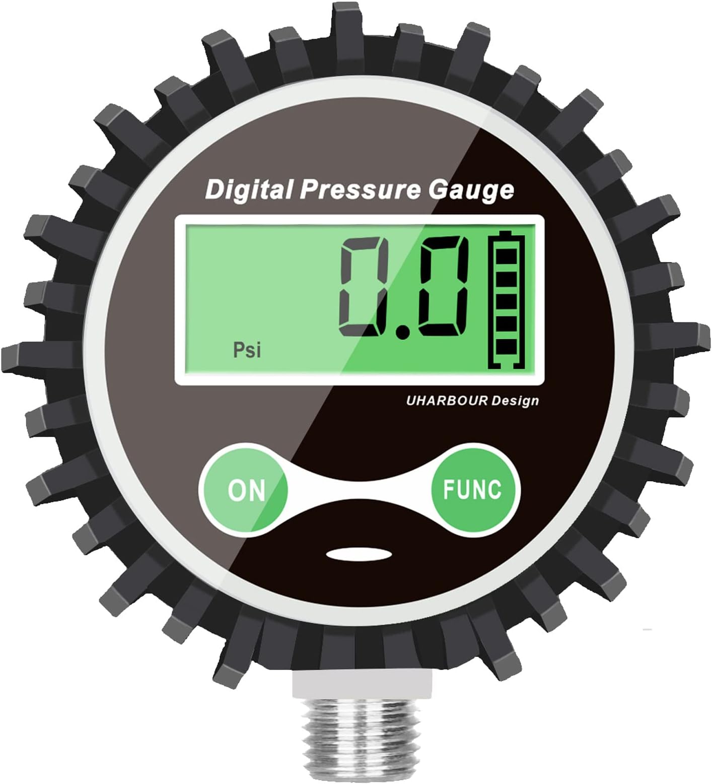 Digital Low Pressure Gauge with 1/4'' NPT Bottom Connector and Rubber Protector, Range to 15 psi, Accuracy 1% .F.S.