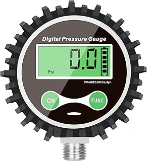 Digital Air Pressure Gauge 0-200 PSI, Digital Pressure Gauge 1/4 NPT Bottom Connector and Rubber Protector, Digital Tire Pressure Gauge Accuracy 1% .F.S, Air Pressure Gauge