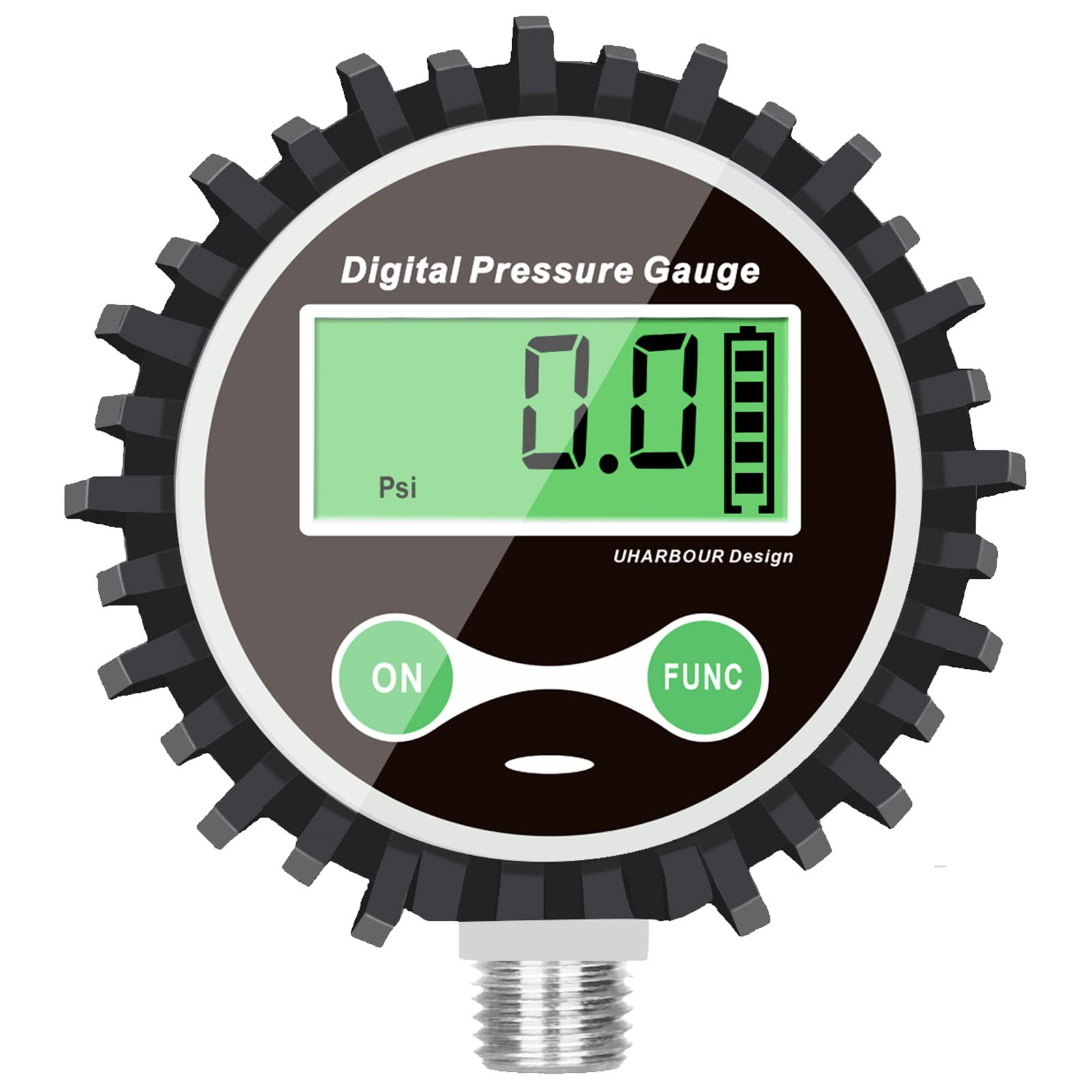 Digital Low Pressure Gauge with 1/4'' NPT Bottom Connector and Rubber Protector by Uharbour, 0.35-15 psi, Accuracy 1% .F.S.