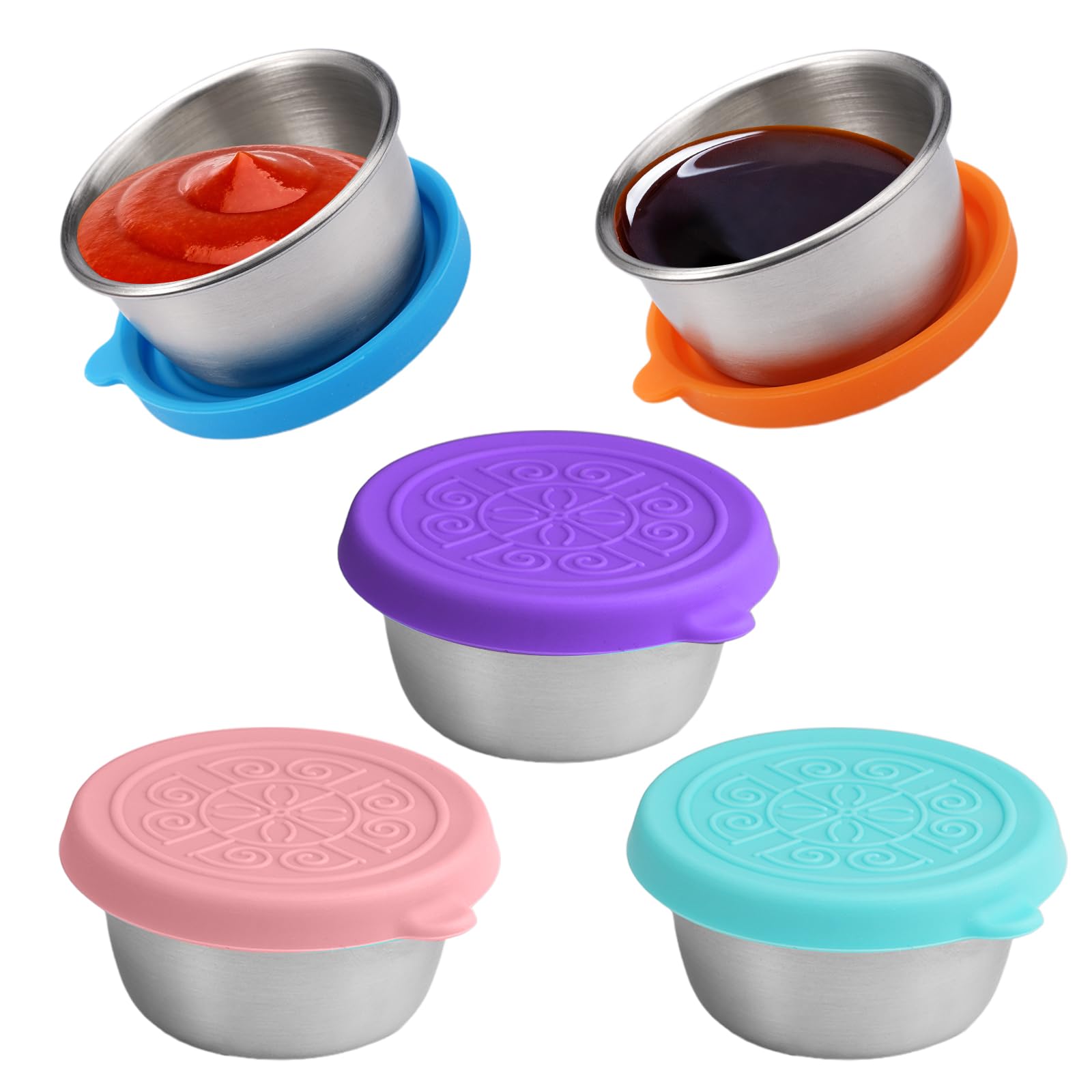 Lot De 6 Récipients à Sauce Acier Inoxydable 50 Ml - Avec Couvercles Silicone - Pour Vinaigrette, Trempette, Condiments