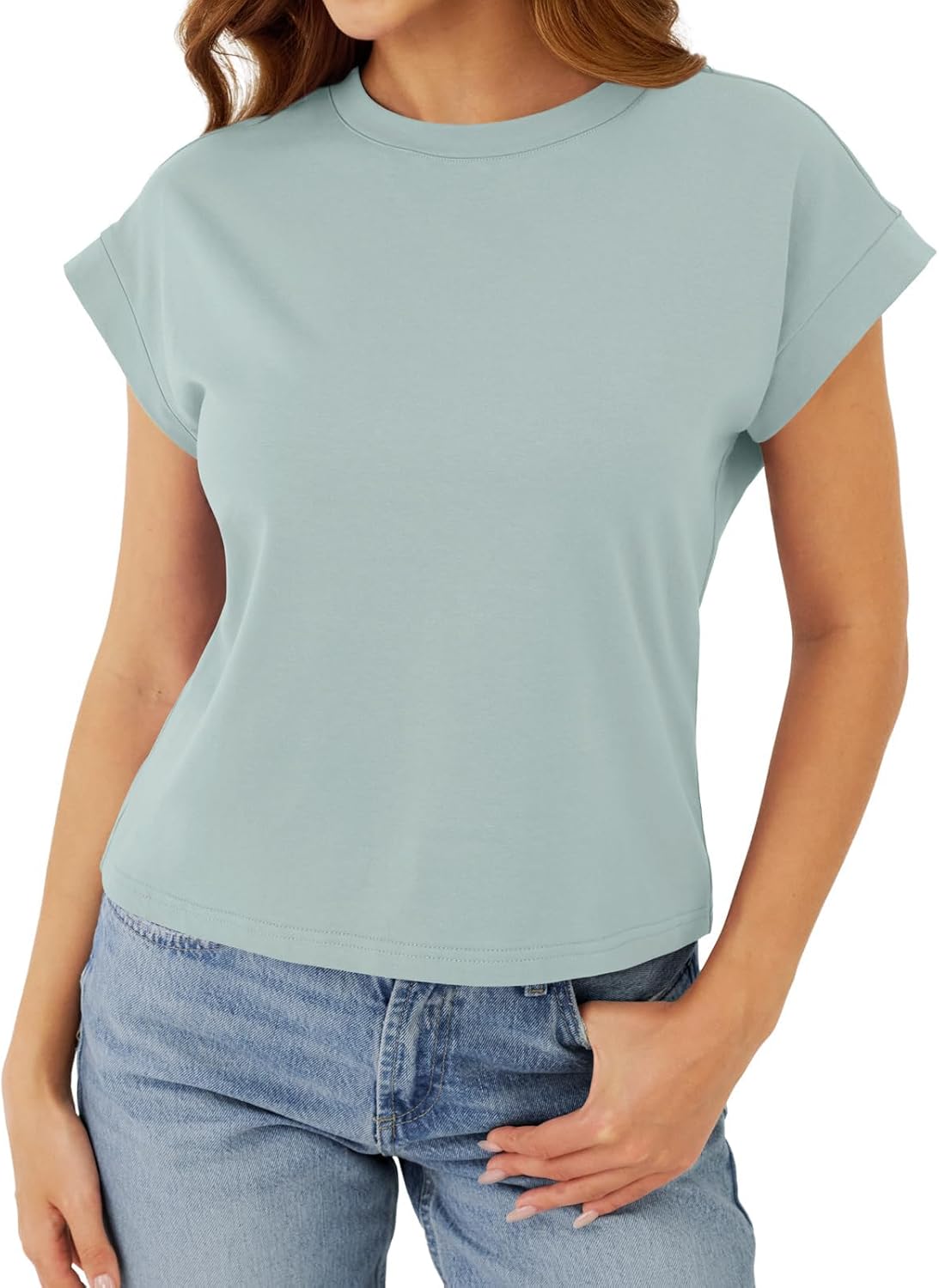 Cotton Cap Sleeve Womens Tops Crop High Neck Short Sleeve Summer Cute Casual Shirts Boxy Spring Clothing Outfits - Image 4