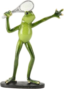 Frog Statue for Garden, Frog Garden Statues, Green Frogs Figurine, Sports Themed Statues, Decoration Resin Sculpture, Yard Animal Decor, for Table Desk Sculpture Play Tennis