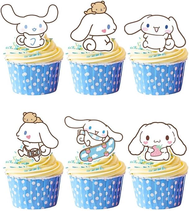 Cinnamoroll - 24 adornos para tartas, decoración de cupcakes, suministros de fiesta de cumpleaños de Cinnamoroll (5)