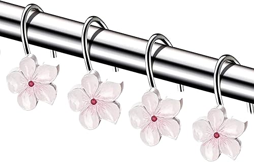 Miniatura 4 de Creative Scents Ganchos blancos para cortina de ducha  Juego de 12 ganchos de cortina de ducha con flores blancas y rosas  Anillos decorativos para