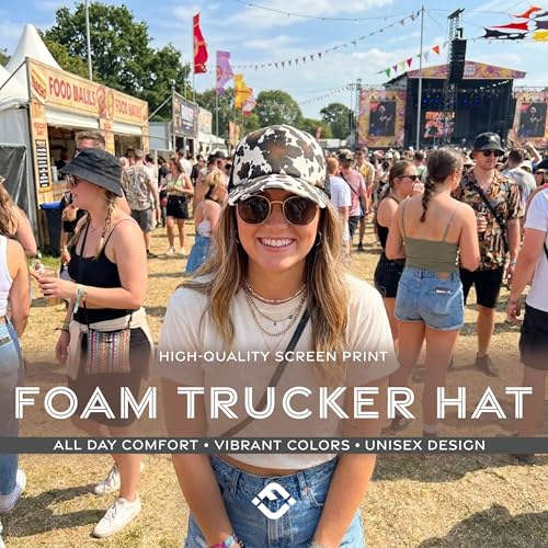 Image of Funky Junque Foam Trucker Hat, Trucker Hats for Women & Men - Blank Adjustable Snapback Mesh Back Baseball Cap