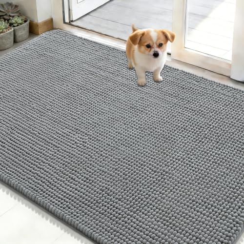 Image of OLANLY Dog Door Mat for Muddy Paws 48x30, Absorbent Chenille Mud Doormat