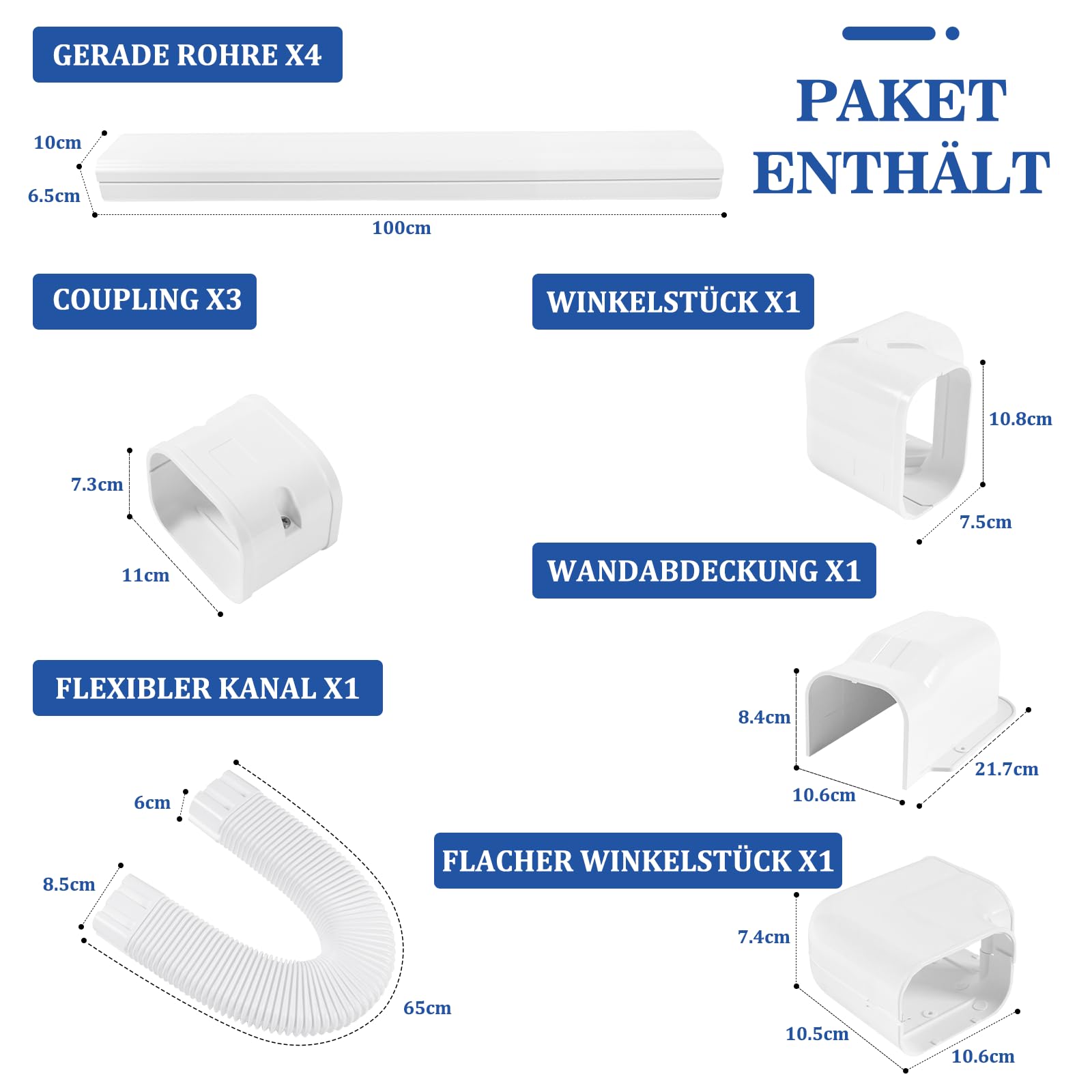LyPrem 5m L Mini-Split-Leitungsabdeckung 100mm B PVC für Klima (Weiß)
