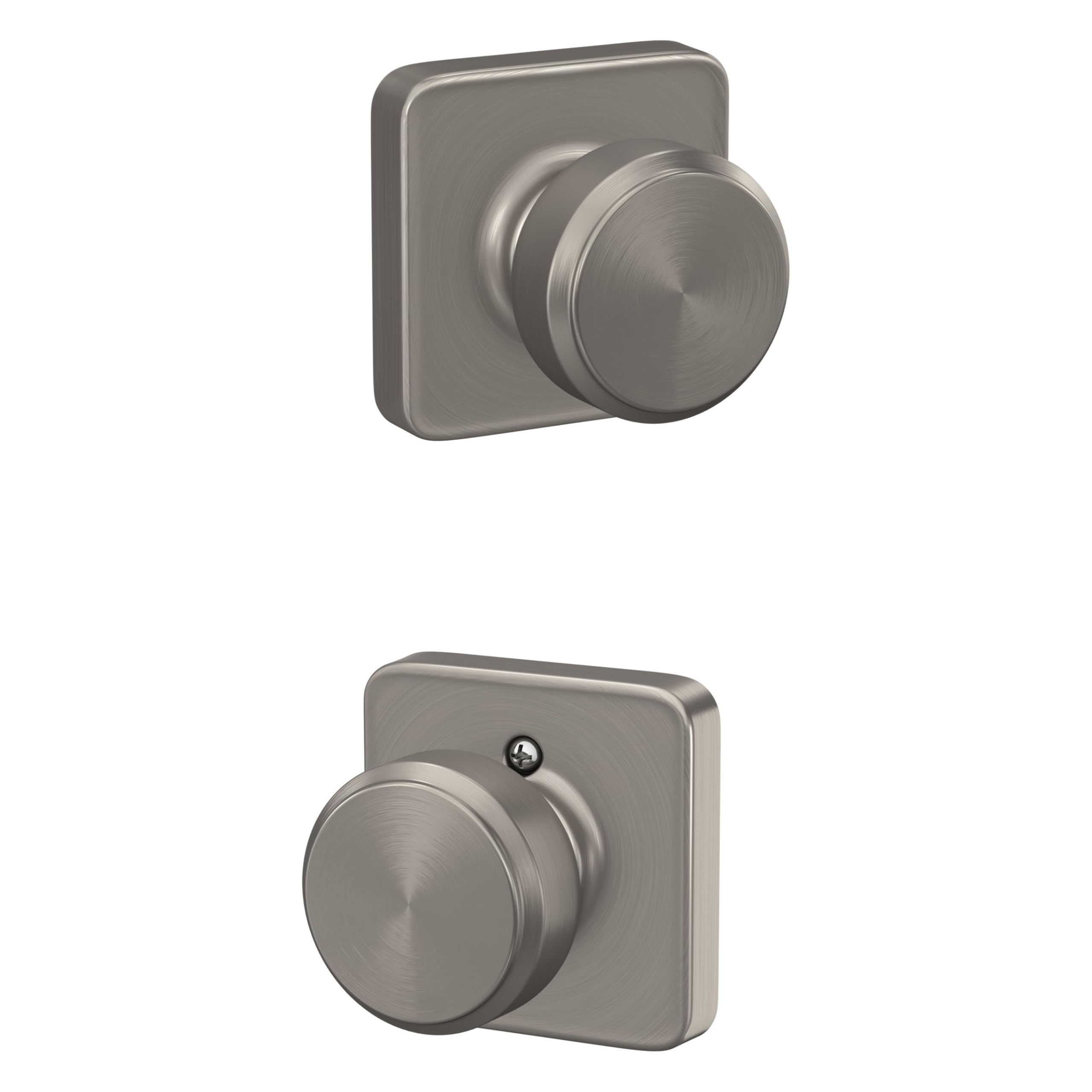 SCHLAGE F10 BWE 619 LFL Bowery Door Knob with Laflin Trim, Hall &amp; Closet Passage Lock, Satin Nickel
