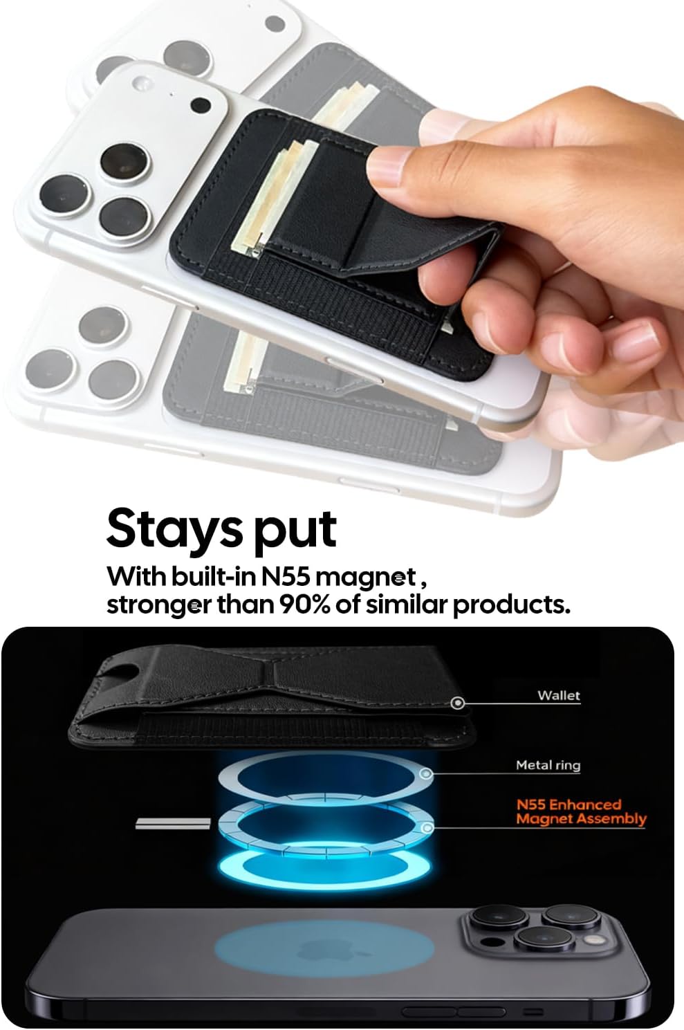 For Magsafe Wallet with Stand, Magnetic Wallet for iPhone 17/16/15/14/13/12 Series, Angle Adjustment & 7 cards holder with cash holder phone wallets, Black(DBX002) - Image 2