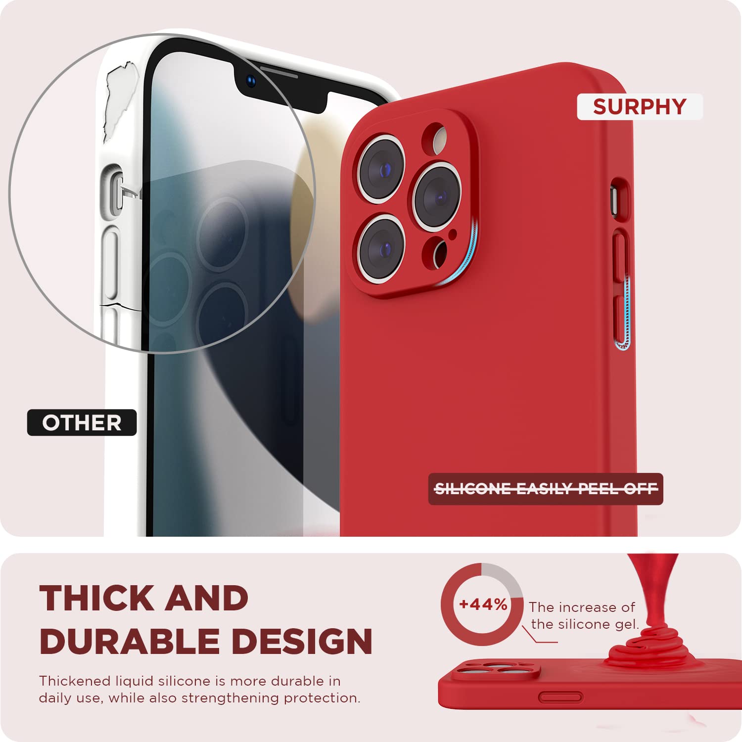 SURPHY Silicone Cover per iPhone 14 Pro 6.1 Pollici, con Vetro