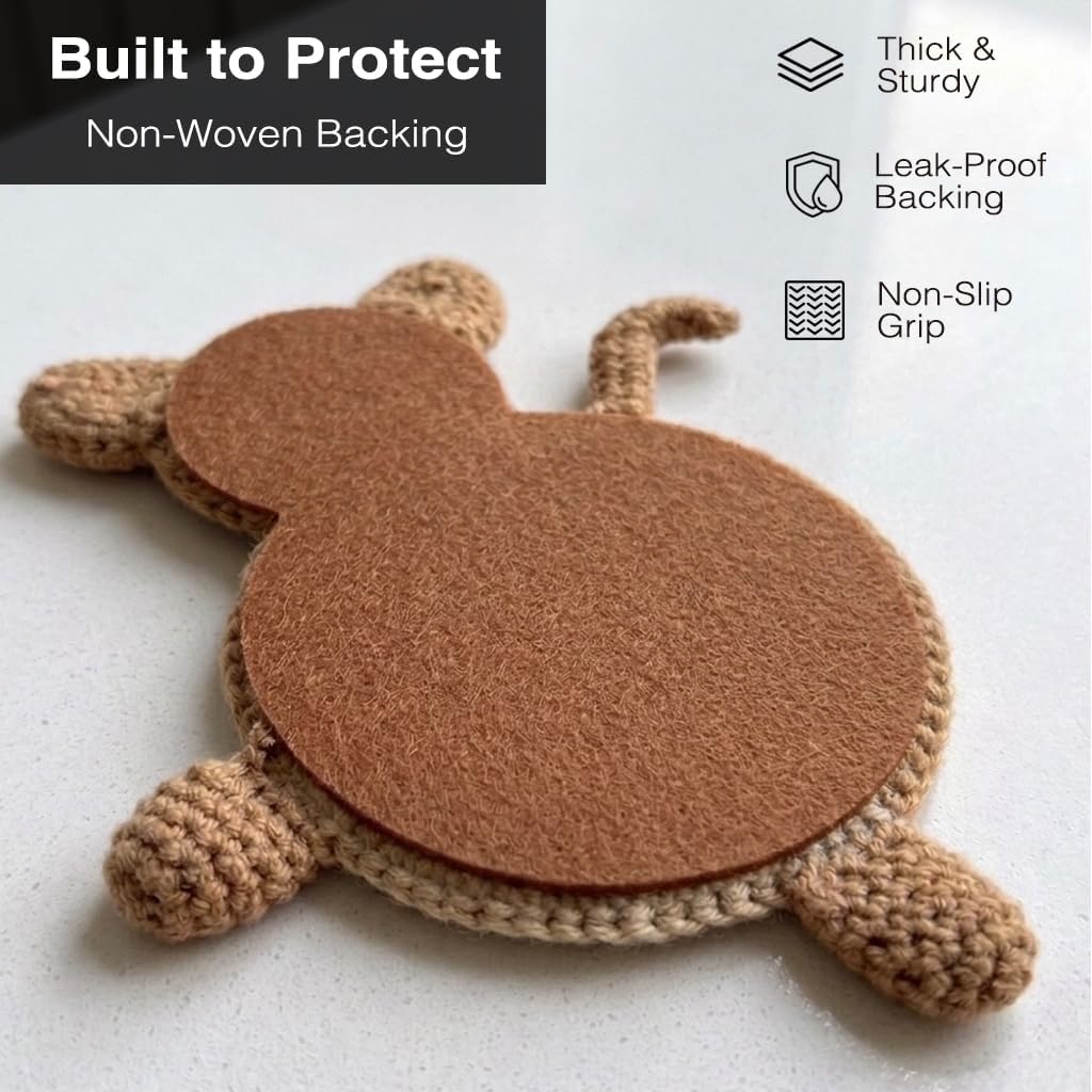 Funny Frenchie Butt Coasters Set of 3 - Handmade Absorbent Crochet Cotton Drink Coasters, Cute Dog Mom Gifts for Women, Gag Gift and Office Desk Accessories for Dog Lovers, Novelty Coffee Bar Décor