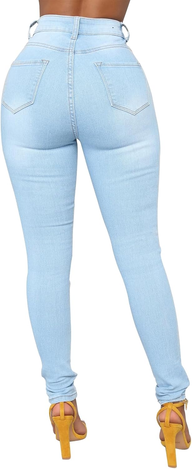 KUNMI Womens Classic High Waisted Skinny Stretch Butt Lifting Jeans Slim Fit Denim Pants - Image 4