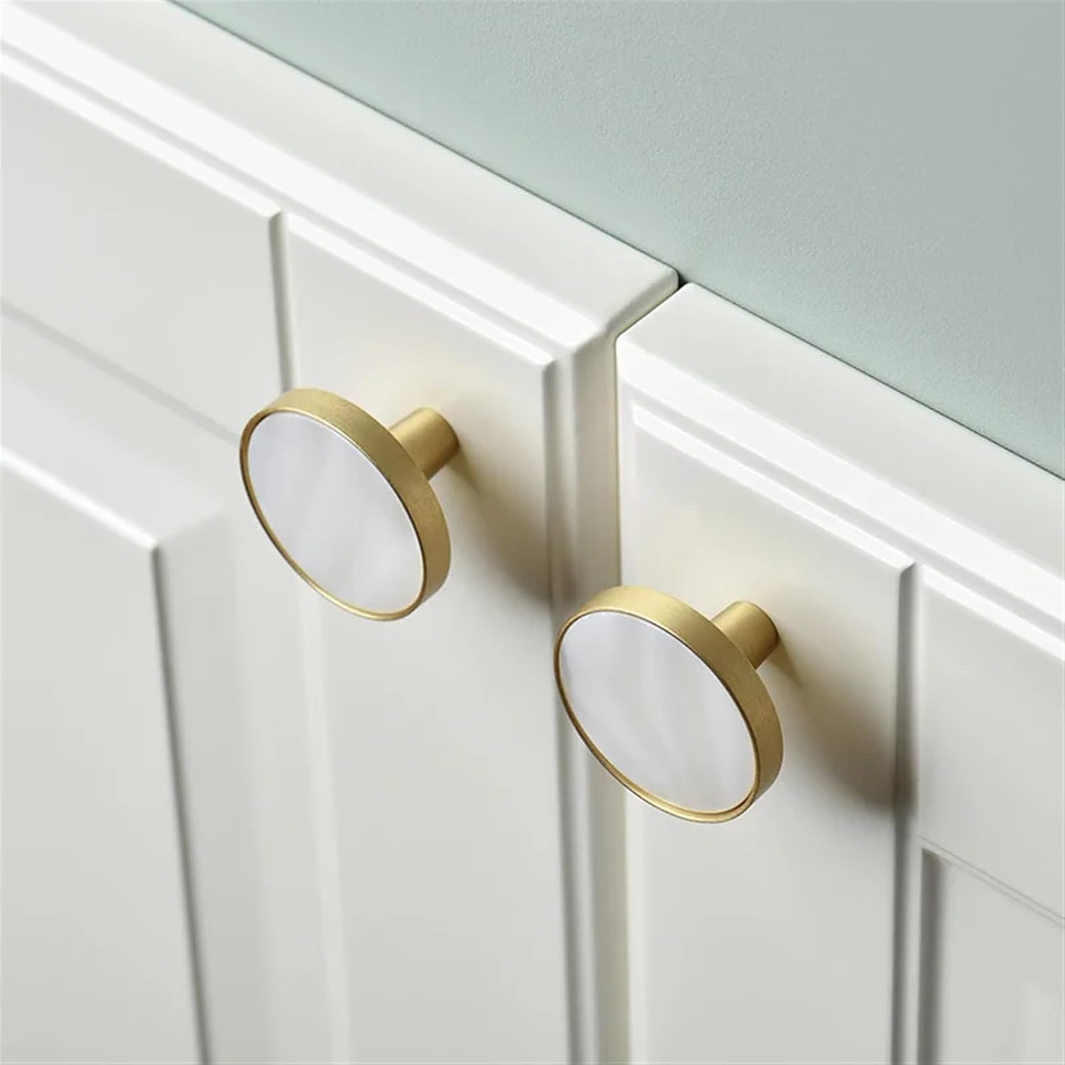 Brass Furniture Handles Marble Shell Cabinet Handle Kitchen Cupboard Drawer Pulls Dresser Knobs Home Improvement 2Pcs(26mm)