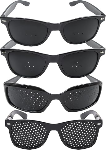 Pinhole Glasses Lunisk Correction Pin Hole Reduce Eye, Black, 4 Pcs