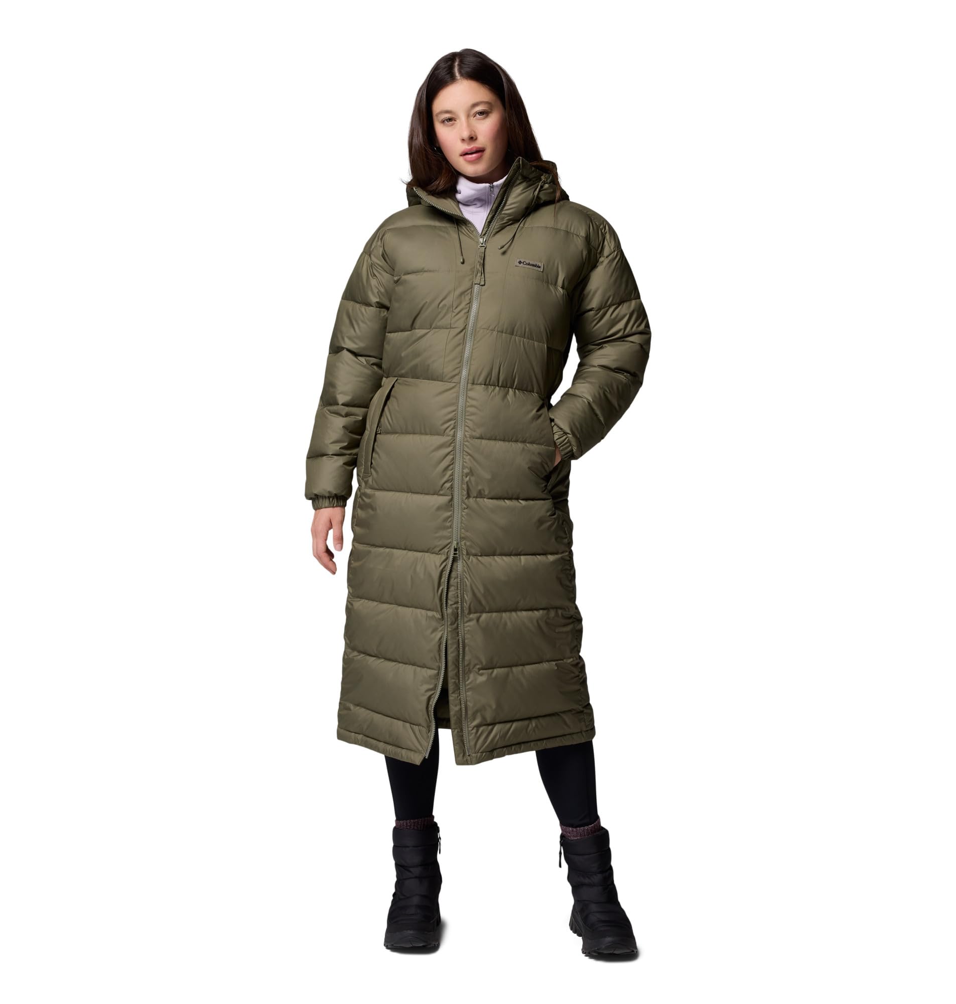 Columbia Women's Pike Lake 3 Long Jacket, Hooded Puffer Jacket, Stone Green, XS