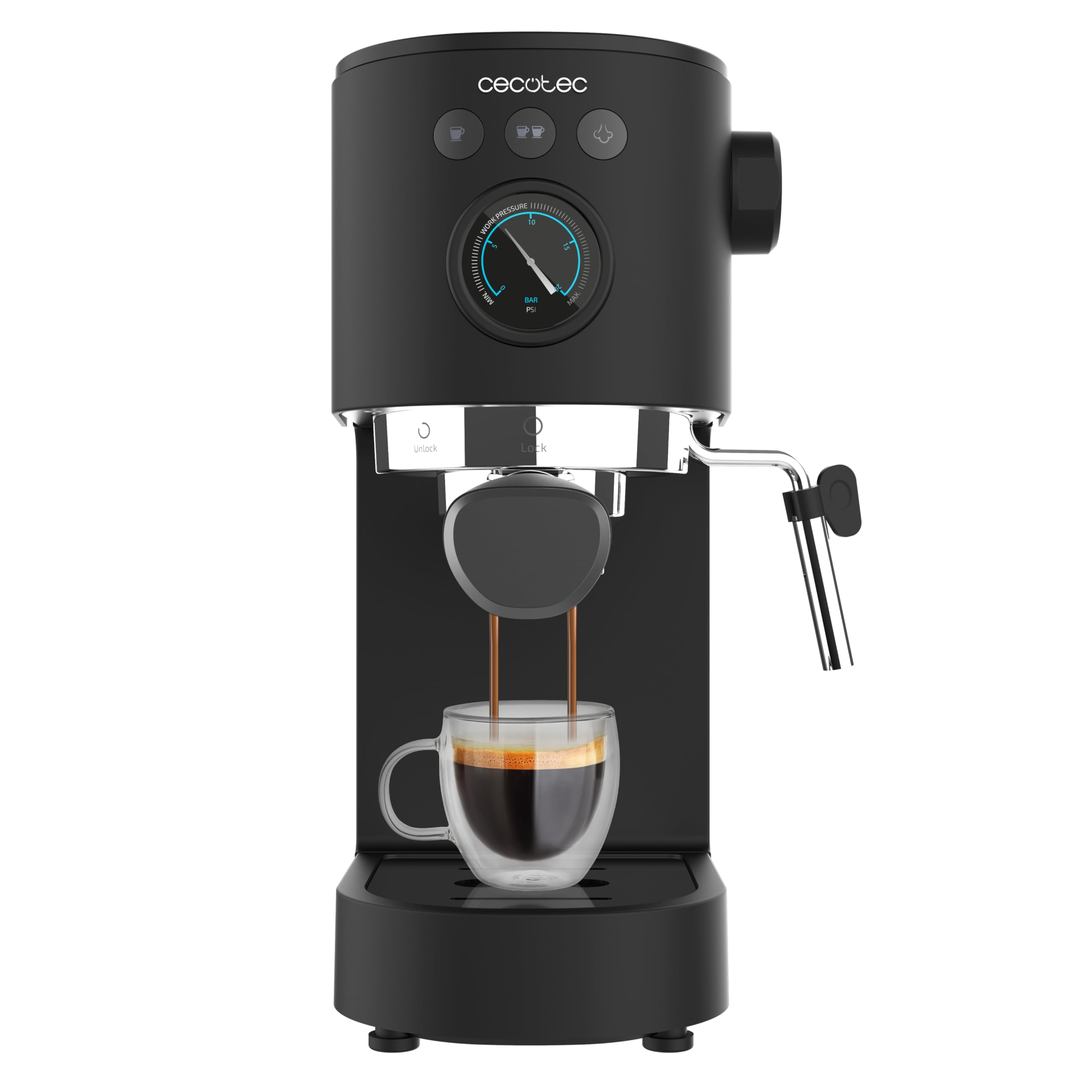 Cecotec Cafelizzia Fast Pro Express Coffee Maker, 1350 W, Thermoblock, ForceAroma of 20 bars, Steamer Steamer, Double Arm, Cup Warmer Tray, Removable Water Tank