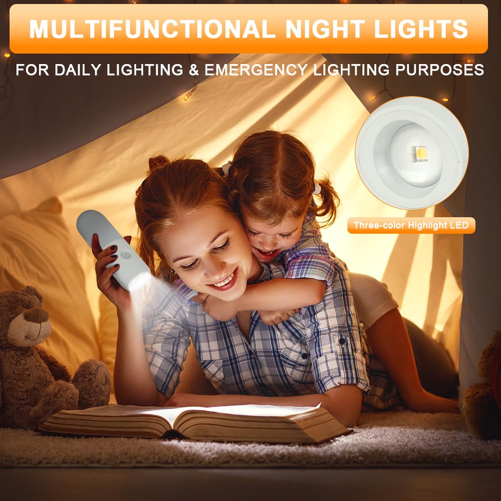HOTUT 2 Pezzi Luci Notturne USB Ricaricabili Con Sensore Di Movimento - 2000mAh, Dimmerabili, 3 Colori - Per Camera, Corridoio, Scale
