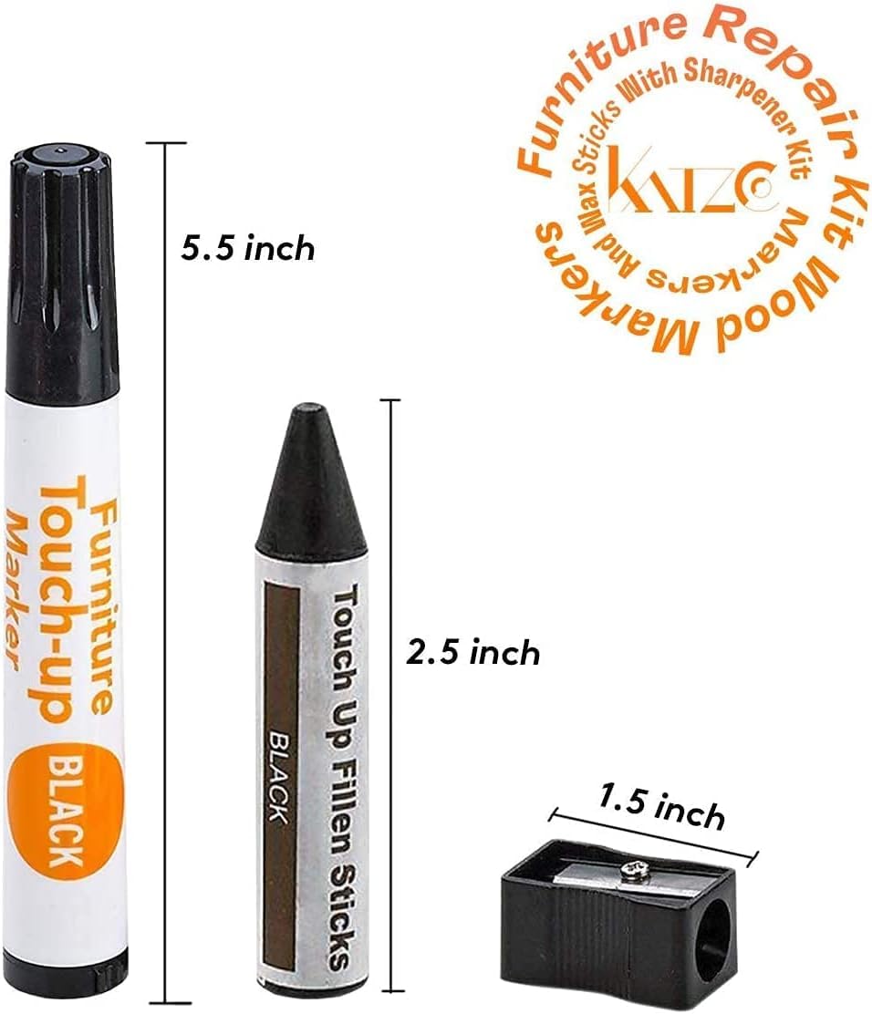 katzco Furniture Repair Kit Wood Markers, Set of 13, Markers and Wax Sticks with Sharpener, for Stains Scratches, Floors - Image 2
