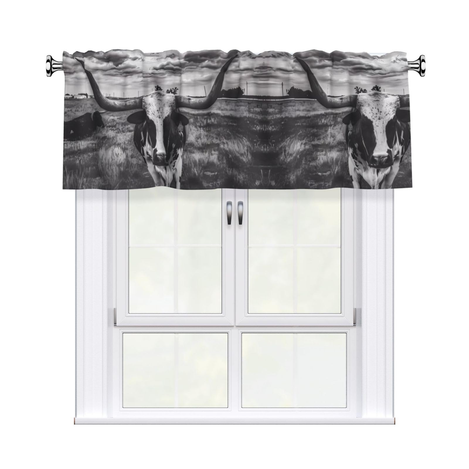 YYHHAOFA Black and White Cow Prints Durable Kitchen Window Layer – 54x18 Inch 100% Polyester Valance with Precision Construction