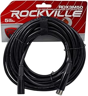 Rockville RDX3M50 50-Foot 3 Pin DMX Lighting Cable 100-Percent OFC Copper Female 2 Male