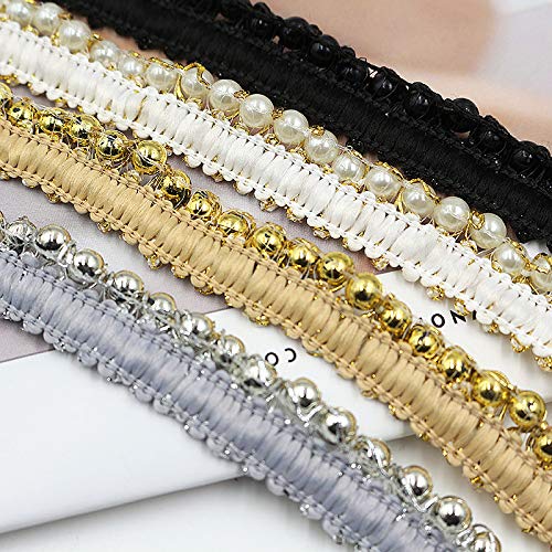 Yalulu 10 Yards Braided Pearls Embroidery Fringe Beads Ribbon Lace Sewing Trim Costume Dress Wedding Gifts Wrapping Diy Crafts Arts (Silver-White) #TOP3