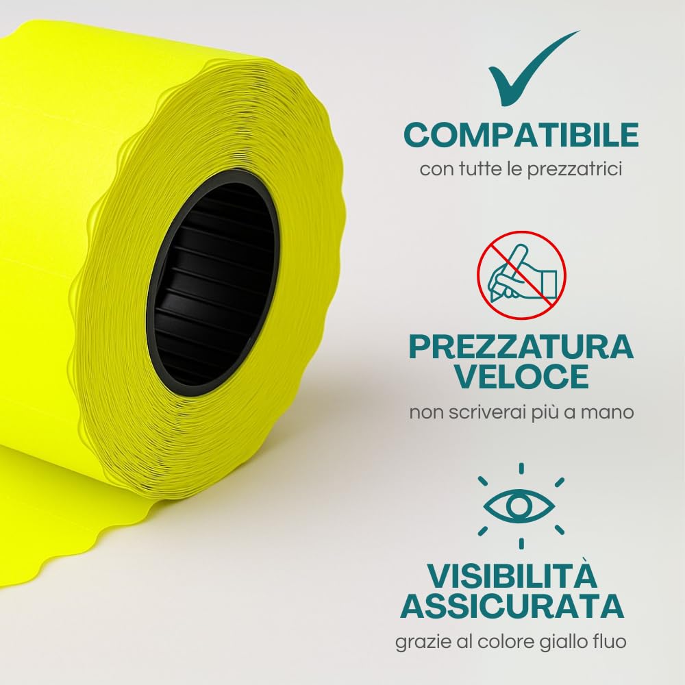Virsus 18 Rotolini di Etichette per Prezzatrice segnaprezzo fluo, misura 26x12 mm, rotoli da 1500 etichette per un totale di 27000 pezzi