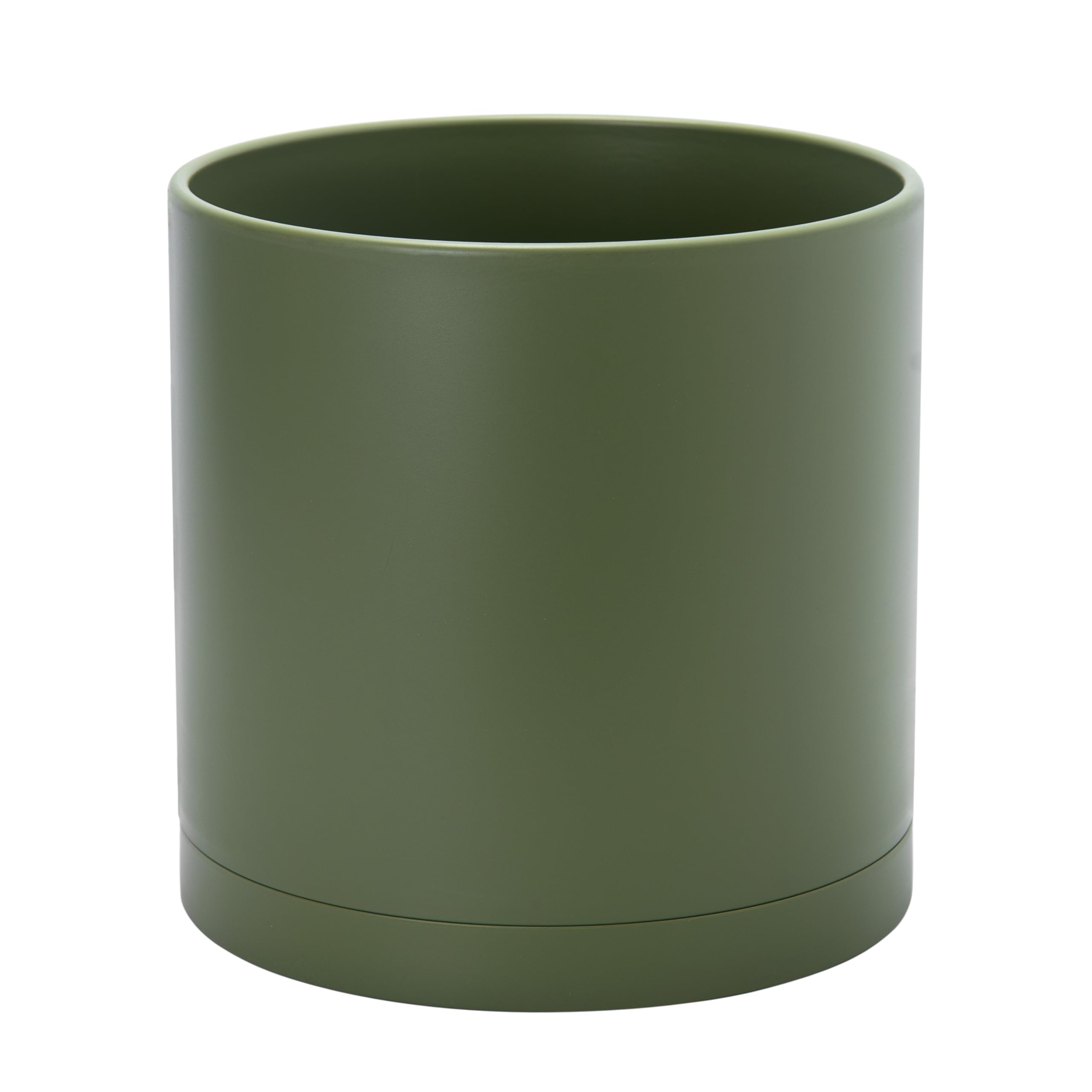 D'vine Dev 74-X-I-3 Pot de fleurs en plastique avec soucoupe Vert olive 30,5 cm | Finition mate légère, forme cylindrique, trous de drainage, design minimaliste élégant, soucoupe amovible, entretien facile