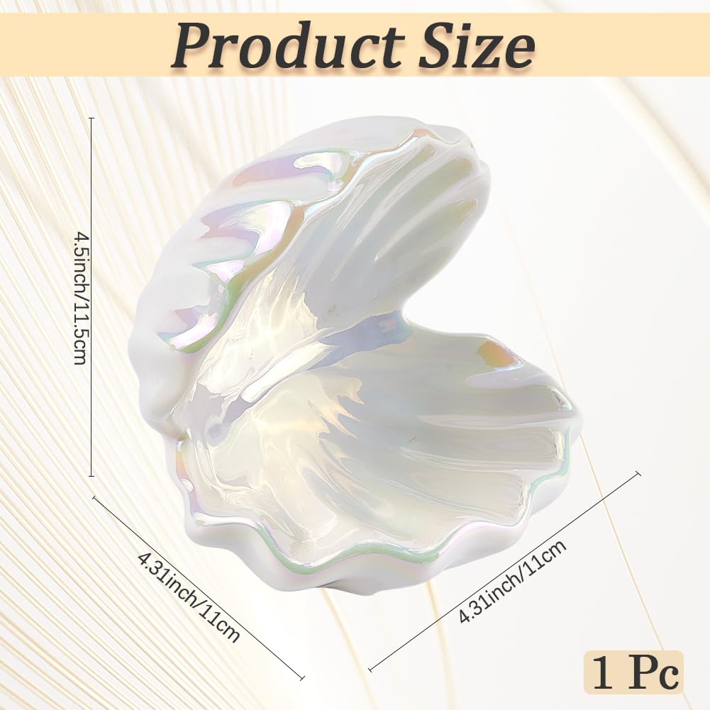 CREATCABIN Shell Jewelry Dish Tray Ceramic Trinket Tray White Clamshell Jewelry Organizer Dish Ring Holder Tray Key Bowl Decorative Plate Storage for Rings Necklaces Earring Watch 4.5x4.5x4.5Inch