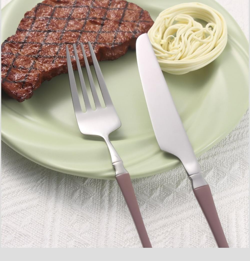 Cutlery Set, Stainless Steel Flatware Set,transparent plastic， Spoon Knife and Fork Set,16 Pieces Macaron Color System Small Waist Handle Kitchen Stainless Steel Silverware Tableware Flatware Cutlery