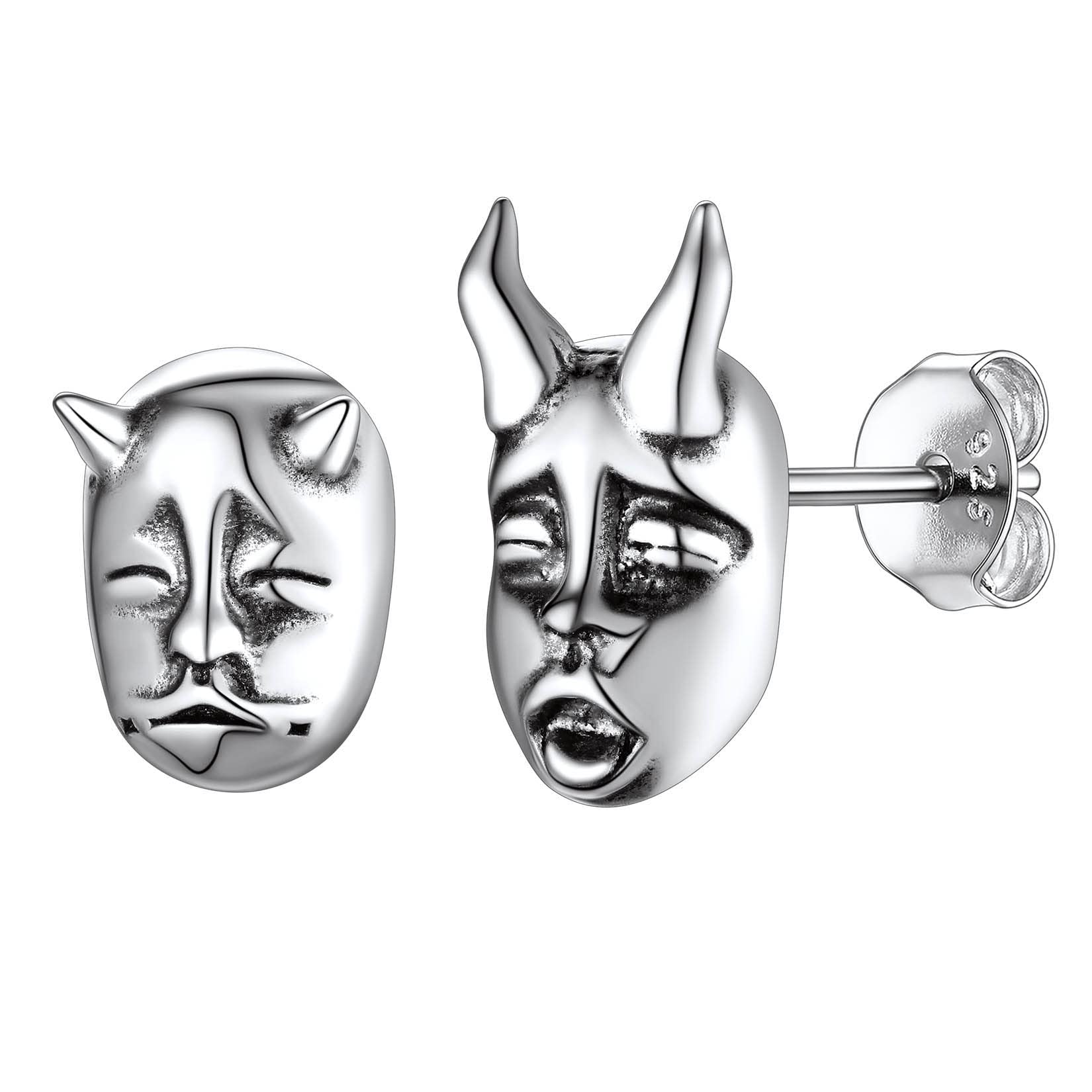 Suplight925 Sterling Silver Demon Earrings Gothic Devil Ghost Mask Prajna Skull Baby Face Tiny Halloween Horror Stud Earrings for Women Girls