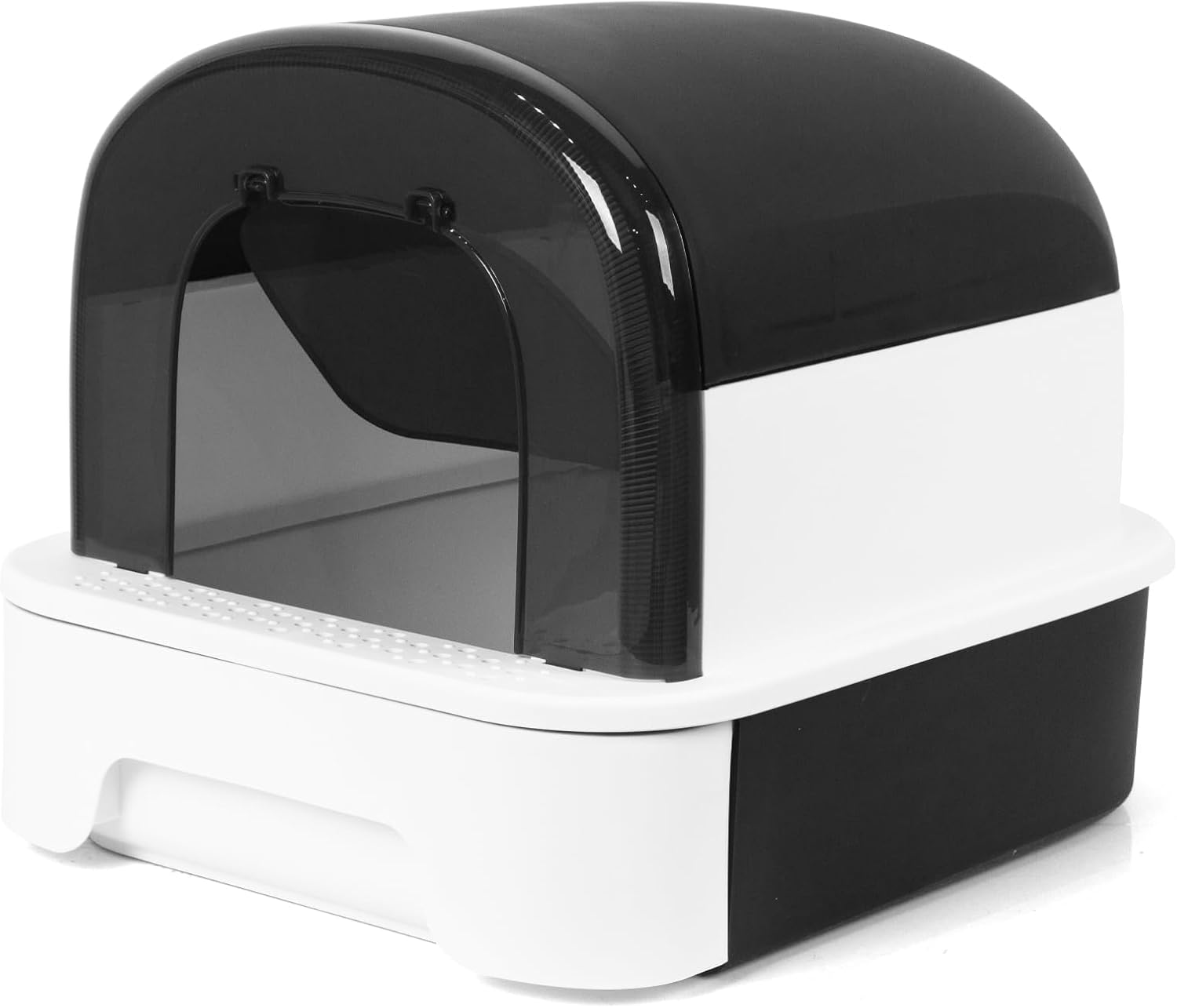 Enclosed Litter Box with Front Door Flap and Scoop, Covered Kitty Litter Box with Handle and Buckles for Portability and Privacy (Shining Black)