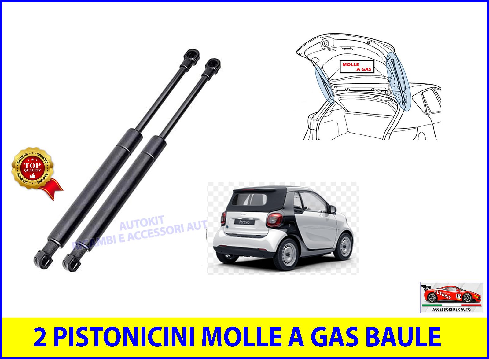 Ammortizzatori Posteriori 2 Molle A Gas Per Cofano Posteriore Smart Fortwo 453 - Dal 2014 In Poi Ricambio Portellone - Foto 2