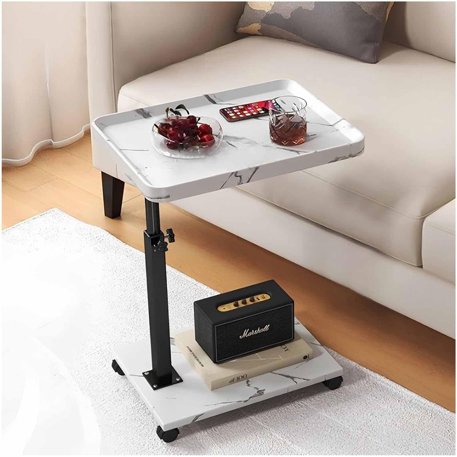 Mesa Auxiliar C Ajustable en Altura, Bandeja giratoria de 360° para TV, Ideal para Espacios pequeños, mesas auxiliares Que se Deslizan Debajo del sofá, Laterales con Ruedas, Perfec