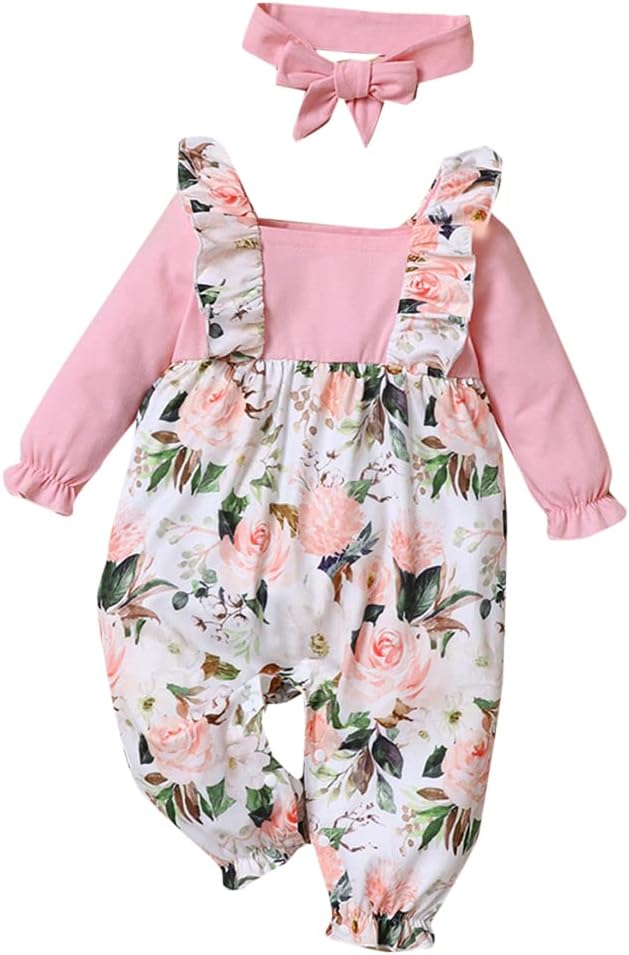 HopscotchGirls Cotton, Polyester Floral Print Full-Sleeve Footie in Pink Color