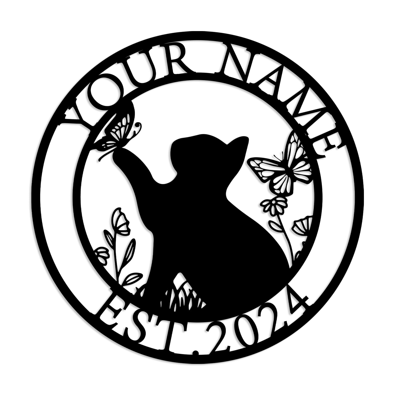 Kissesuu Cat A Custom Butterfly Flower Lazy Cat Metal Sign, Custom Cat Metal Sign,Personalized Cat Name Sign, Ddress Number Wall Art,Metal Wall Decor, Home Decor, Address Number Sign, Cat Lover Gift (Cat A)