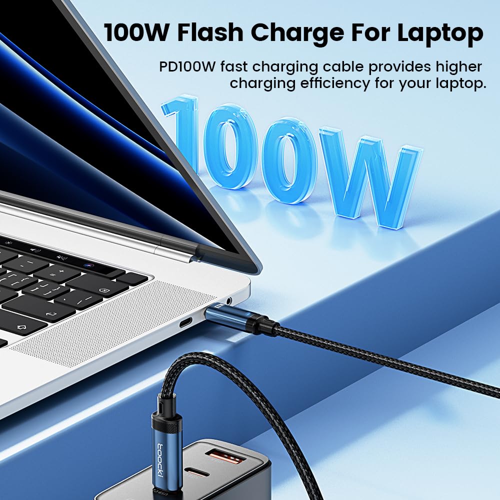 toocki Cavo USB C USB C 100W, 1m Cavo USB Type-C PD 5A Ricarica Rapida QC 4.0 Nylon Cavo Tipo C Caricabatterie Cellulare per iPhone 16 15 Samsung S22 Ultra iPad Pro