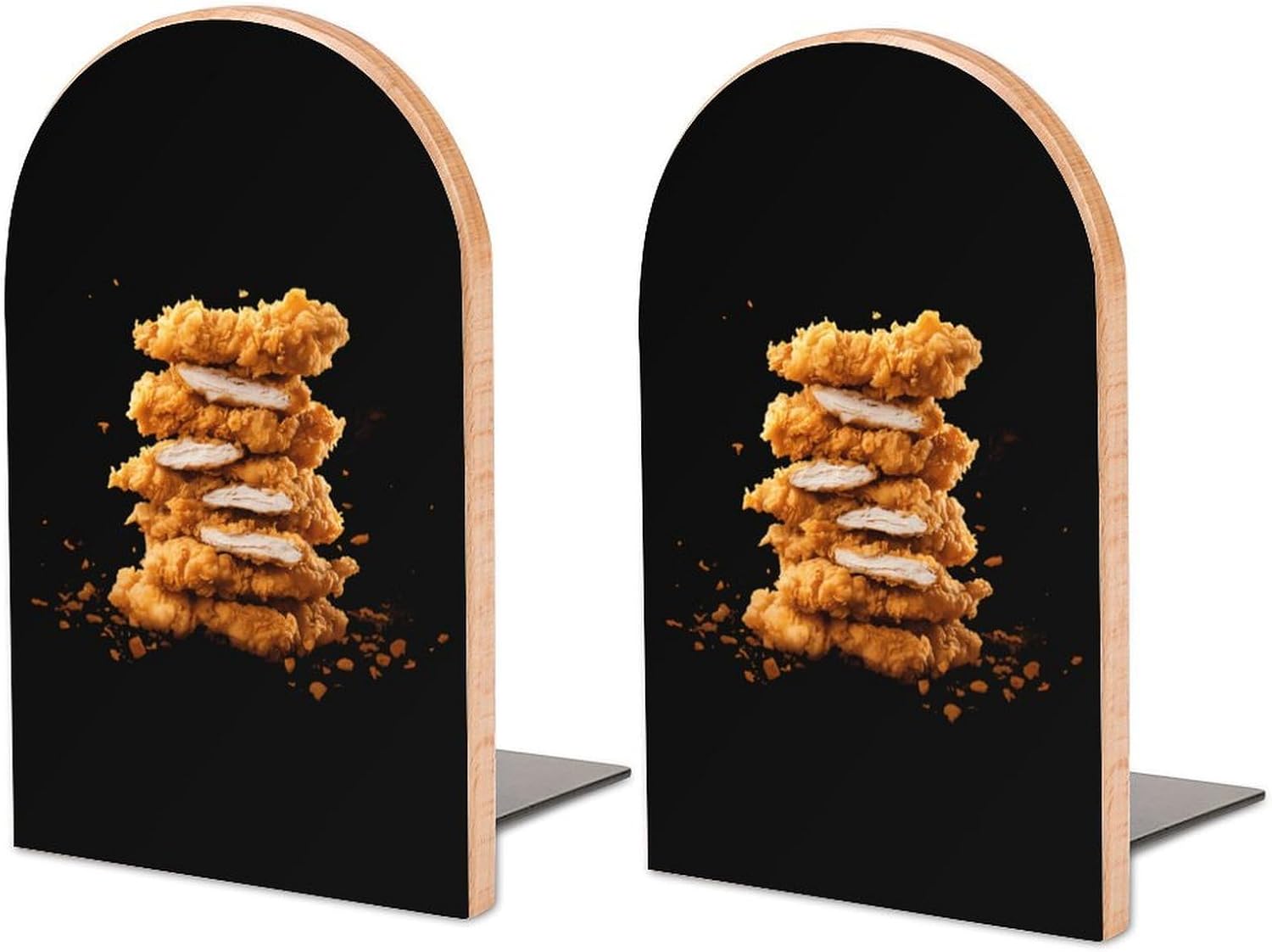 Tendies Chicken Tenders Cute Wood Book Ends Decorative Bookends 1 Pair Non-Skid for Shelves Home Office 7 X 5 Inch