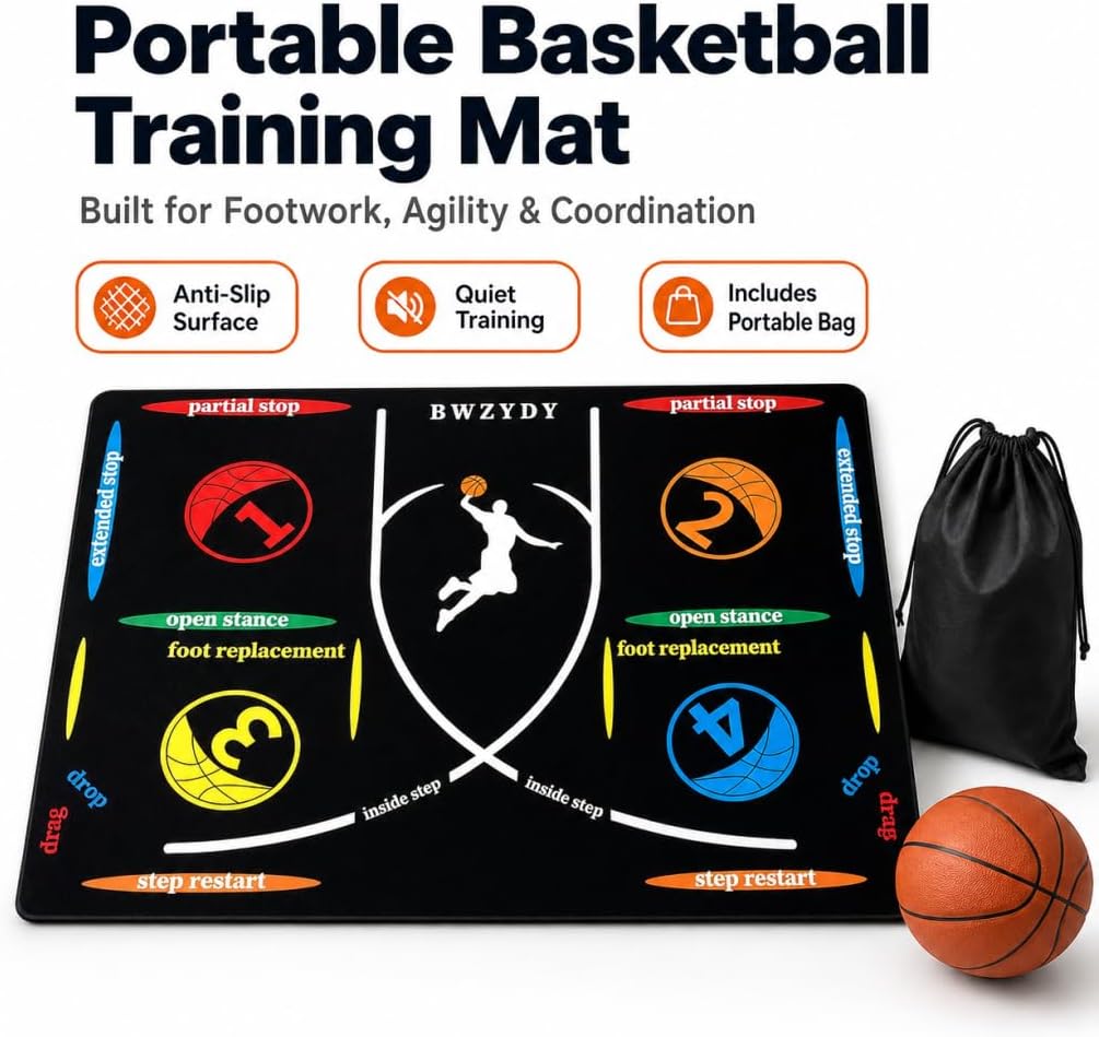 Portable Basketball Training Mat - Agile Stepping Training mat, designed for all ages with anti slip and silent features to improve speed, strength, and coordination | Indoor/Outdoor Practice mat with Portable Bag